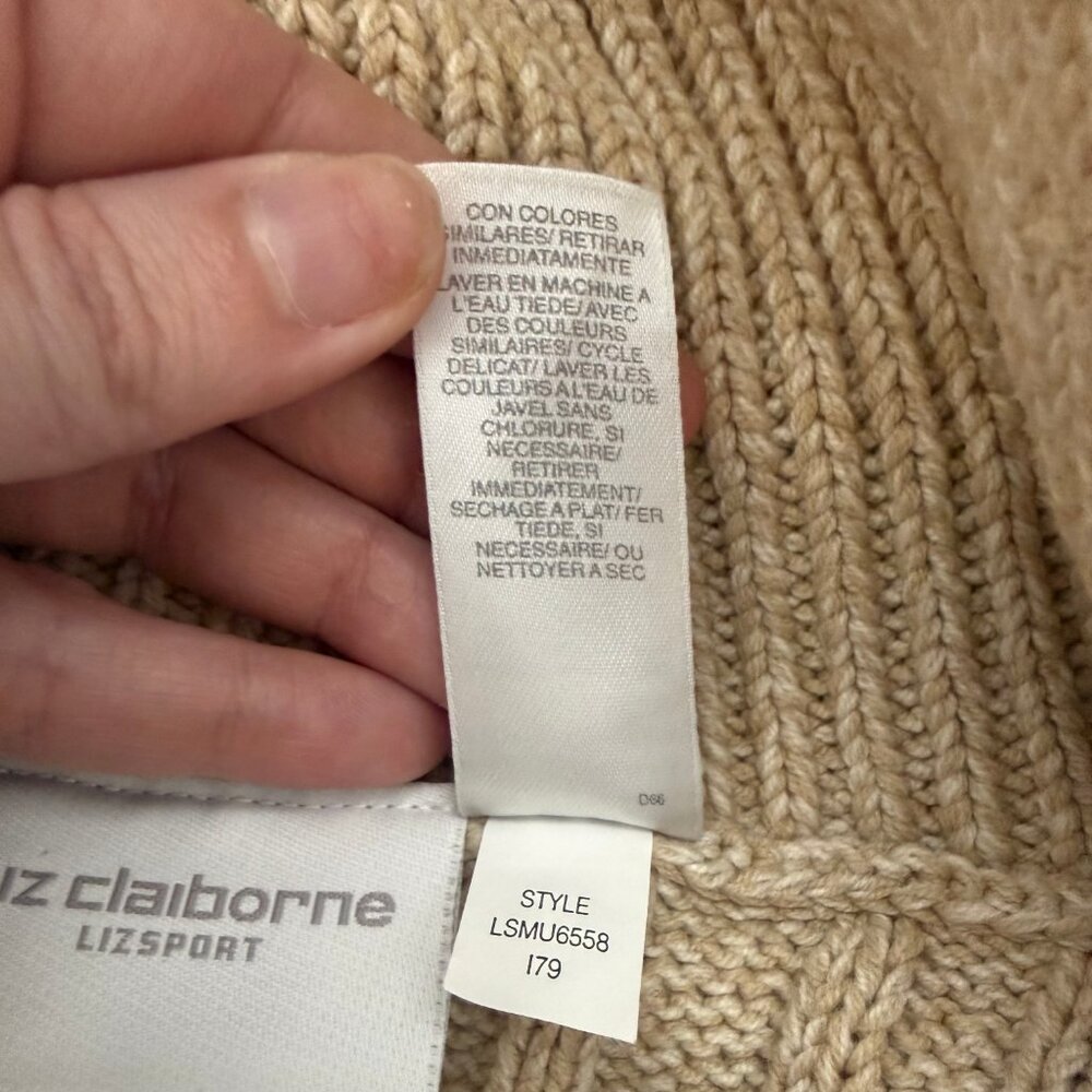 Liz Claiborne LizSport Tan Cable Knit Cowl Sweater | L - Picture 9 of 9